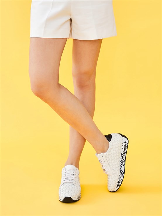 Alesa Beyaz Örgü Kadın Deri Sneaker 