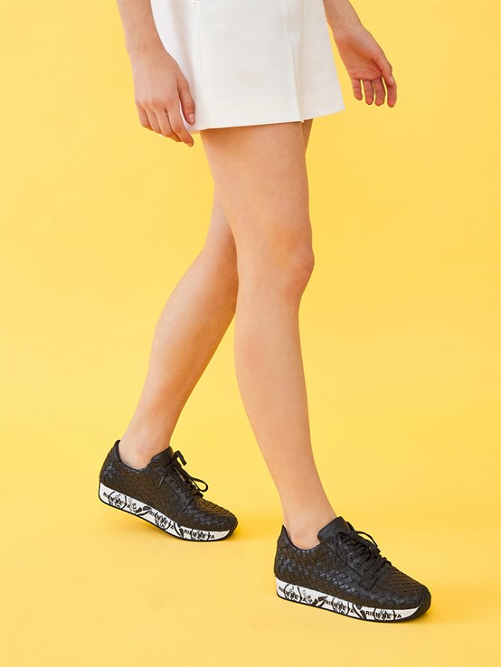 Alesa Siyah Örgü Kadın Deri Sneaker 