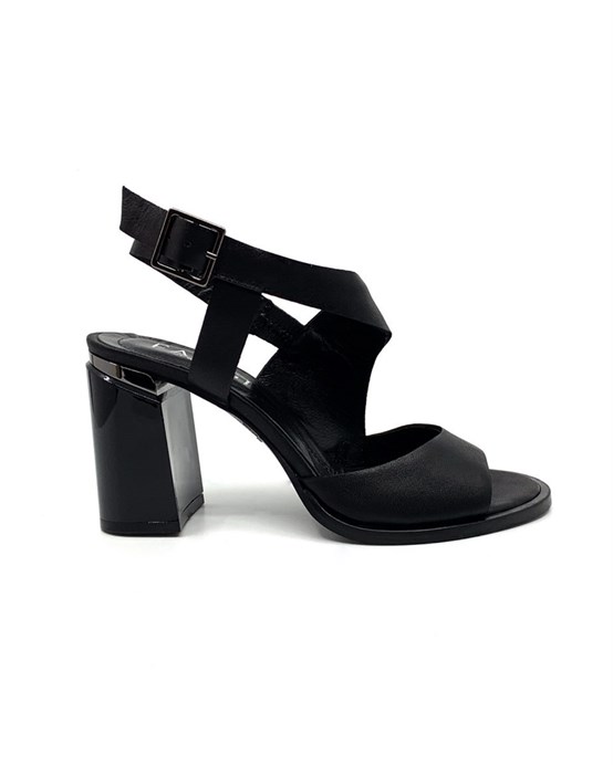 Sandie Siyah Deri Kadın Topuklu Sandalet